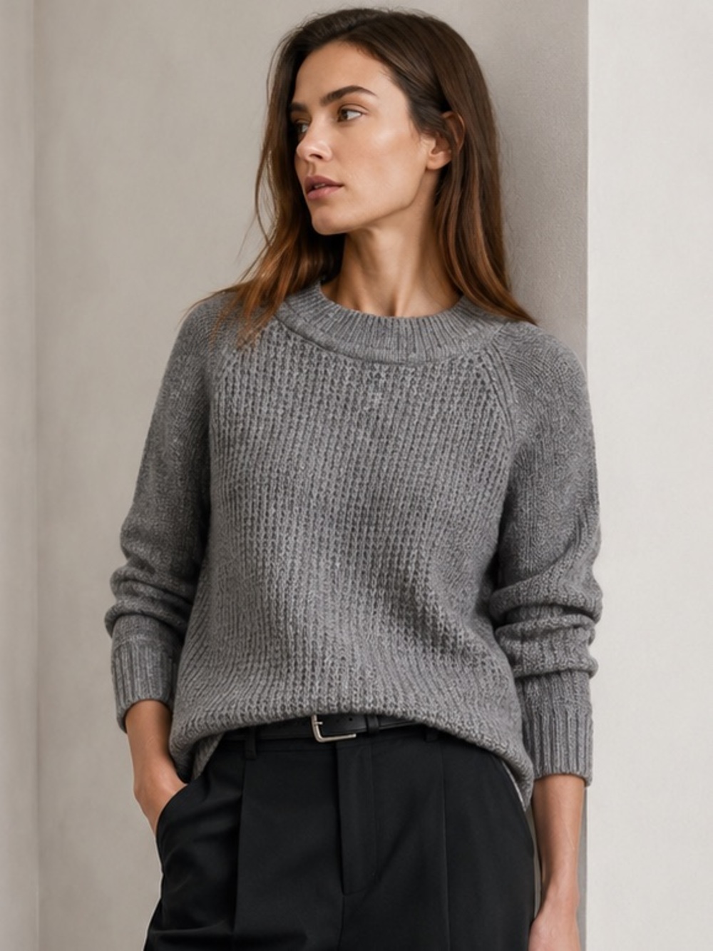 ALC Wool Blend Textured Grey Crewneck Sweater Sz M